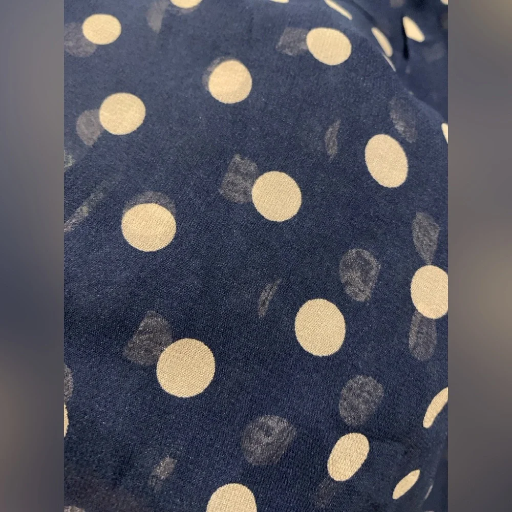 J. CREW 100% Silk Navy and Tan Sheer Polka Dot Blouse, Size 6 Like New